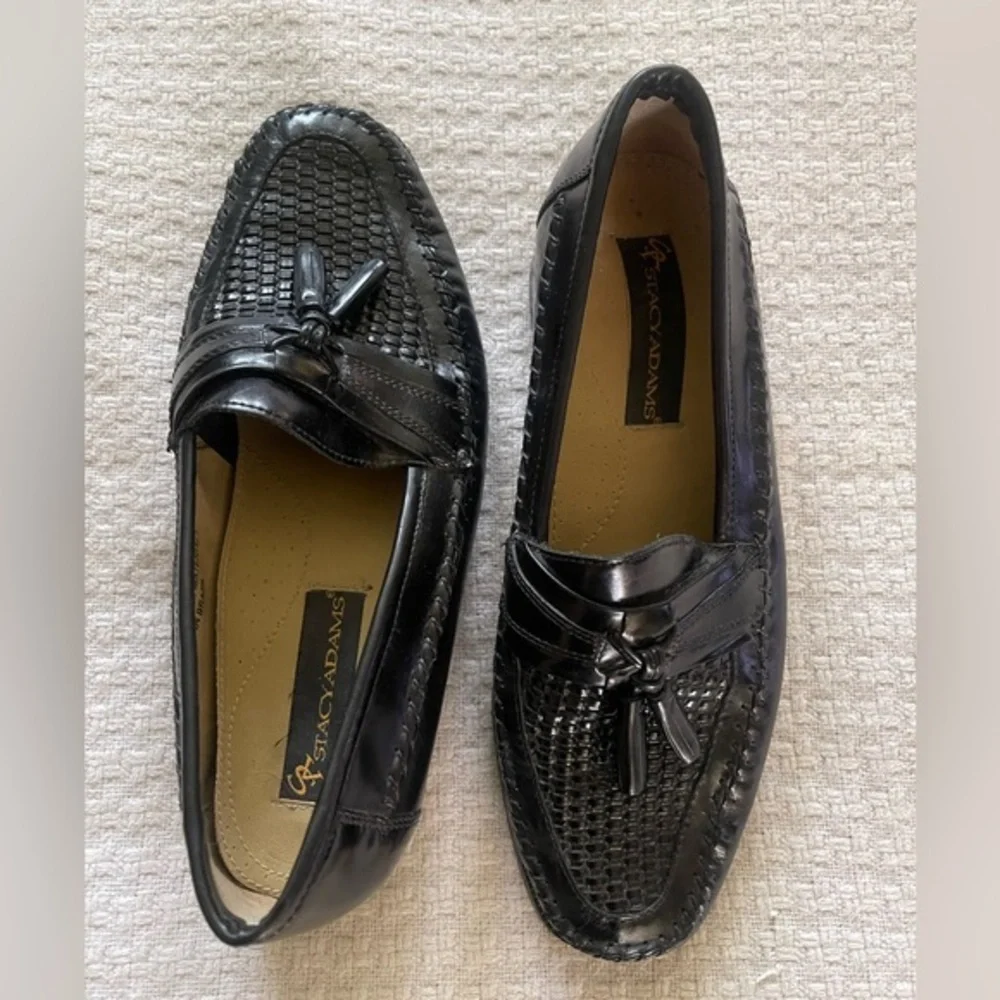 Stacy Adams men’s black leather woven loafers